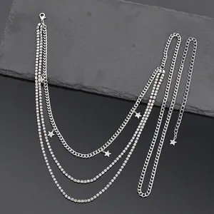 Punk Chaîne de Taille Multi-couches et Bracelet de Cheville Pentagramme Alliage de Zinc Strass Étoile Bijoux pour Femmes Fête