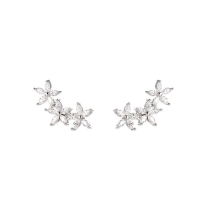 S925 sterling silver sweet five-petal flower stud earrings with cubic zirconia stones