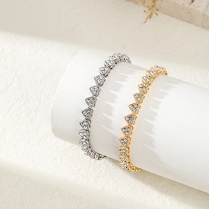Luxury Alloy Rhinestone Heart Linked Anklet Adjustable Foot Chain Gold Silver Minimalist Body Jewelry For Women Wedding Gift