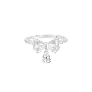 S925 silver open ring with bow design and hanging lily of the valley bell flower
