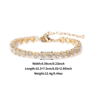 Detail of gold heart anklet with crystal inlay showing precise length and lobster clasp
