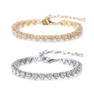 Sparkling gold and silver heart tennis bracelets with lobster clasp and adjustable chain