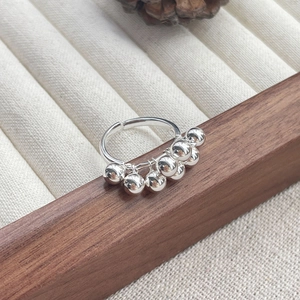 S925 sterling silver grape cluster bead ring with adjustable open band for women