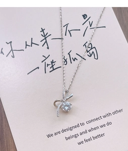 Gros plan du collier nœud en argent S925 avec pendentif en zircon brillant sur carte