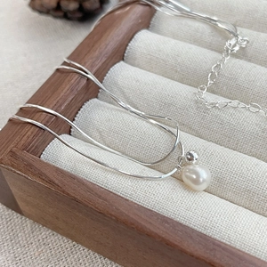 Collana a doppio strato in argento sterling S925 con ciondolo in perla d'acqua dolce