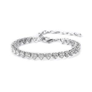 Elegant silver heart link anklet with sparkling rhinestones and adjustable lobster clasp