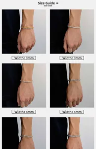Comparaison de taille pour bracelets de tennis 3mm et 4mm avec zircons micro-pavés