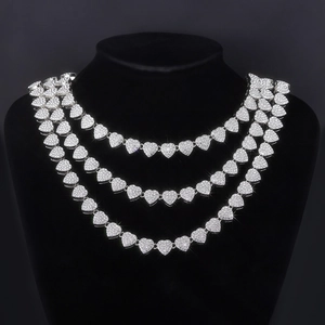 Set di Gioielli Hip Hop Con Collana e Bracciale a Catena a Cuore Per Uomo Donna in Lega di Zirconia Oro Argento