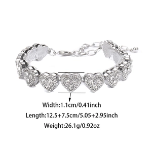 Sparkling silver zinc alloy heart anklet with full diamond crystals and adjustable chain