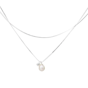 Collana a doppio strato in argento S925 con catena a serpente e perla d'acqua dolce