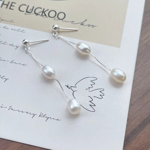 Élégantes boucles d'oreilles en argent S925 avec doubles perles d'eau douce et longues chaînes