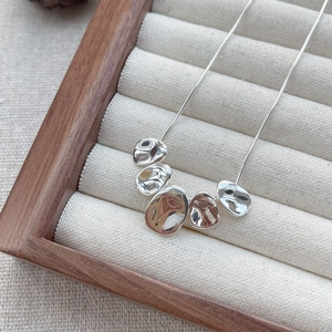 Minimalist S925 sterling silver snake chain necklace with irregular liquid metal charms