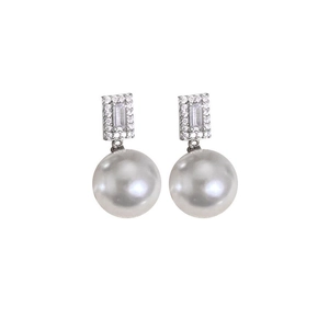 Boucles d'oreilles perles trèfle argent S925 avec cristaux rectangulaires élégants