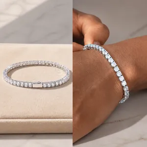 Classic tennis bracelet with round cubic zirconia stones in a claw setting for men and women