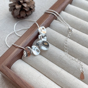 Minimalist S925 sterling silver snake chain necklace with irregular liquid metal pendants