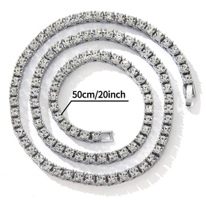 Collar de tenis de 50cm bañado en plata con diamantes de imitación para hombre y mujer