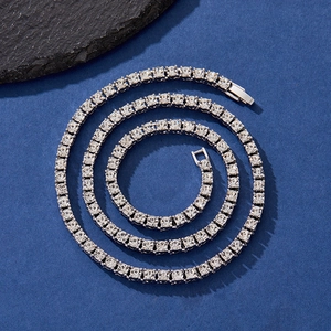 Collar de Cadena de Tenis de Una Sola Fila de Aleación de Zinc Hip Hop con Strass para Hombre Mujer Joyería Chapada en Oro Plata Rosa
