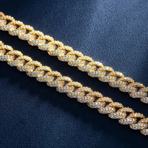 10mm vergoldete Herren-Cuban-Kette mit funkelnden Zirkonia-Steinen im edlen Hip-Hop-Stil