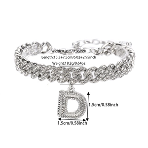 Bracelet de cheville gourmette argentée avec breloque lettre D en strass et chaîne réglable