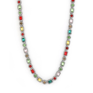 Colorful hip hop Cuban chain necklace with rainbow iced-out crystals and shiny rhinestones