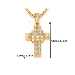 Iced out gold cross pendant necklace for men with sparkling white zircon crystals
