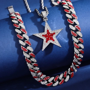 Collier Pendentif Étoile Hip Hop en Alliage de Zircone Iced Out Bling Chaîne Cubaine ou Corde Bijoux pour Hommes Femmes
