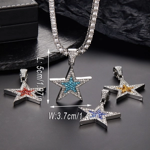Collier hip hop avec pendentif étoile et chaîne tennis sertie de zircons