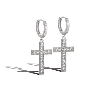 Exquisite S925 sterling silver cross earrings with shimmering zircon stones in a main view