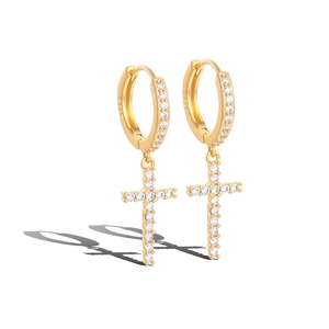 Luxuriöse goldene S925 Silber Creolen mit Kreuzanhängern und weißen Zirkonia-Steinen