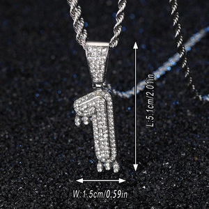Pendentif chiffre 1 hip hop avec strass et chaîne de corde longueur 5,1 cm