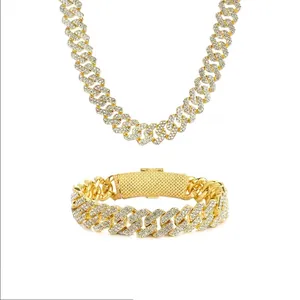 Collier Chaîne Cubaine en Alliage de Zinc Strass Hip Hop pour Hommes Femmes Chaîne Épaisse Géométrique Électroplaquée de Luxe