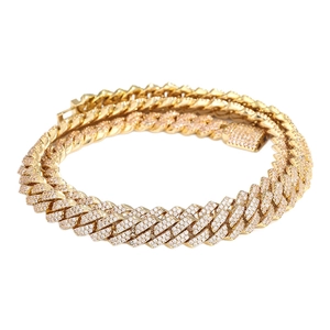 Collana cubana da 10mm in oro con doppia fila di zirconi e chiusura a scatola