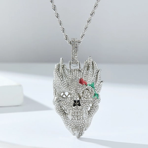 Macro shot of a hip-hop skull pendant necklace with sparkling diamonds and rose detail