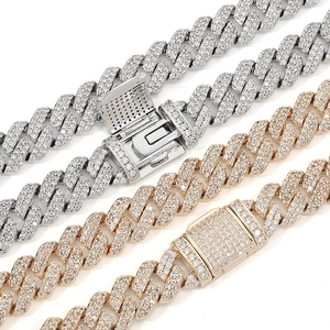8mm rhombic Cuban link chain with sparkling pavé cubic zirconia in gold and silver finish