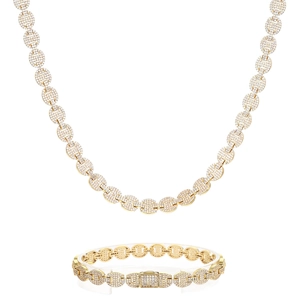 Ensemble luxueux collier et bracelet grain de café plaqué or avec zircons micro-pave