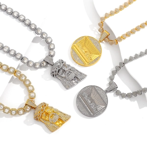 Collier Pendentif Portrait de Jésus Hip Hop La Cène Disque Rond Alliage Strass Chaîne Cubaine Bijoux Iced Out Unisexe