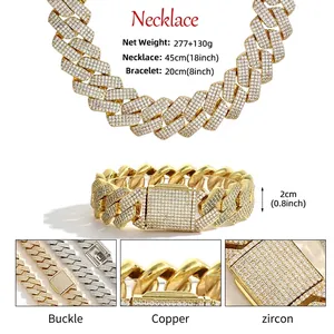 Σετ κολιέ και βραχιόλι 20mm Cuban link από χαλκό με ζιργκόν σε χρυσό και ασημί χρώμα