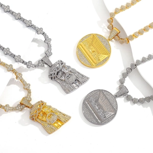 Pendentifs hip hop Jésus et Cène avec chaînes à maillons glacés en or et argent brillant