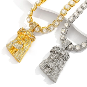 Détails des pendentifs Jésus or et argent avec cristaux micro-pave sur chaînes tennis