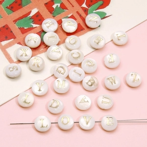 Freshwater Shell Golden Alphabet Number Beads Round Loose Beads For DIY Bracelet Necklace Jewelry Making Findings