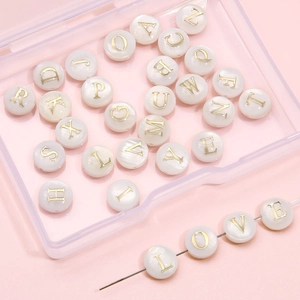 Golden 26-letter freshwater shell beads set for DIY jewelry making and necklace crafts