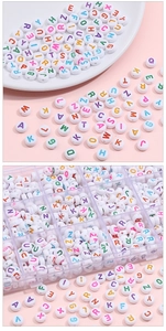 Close-up of 4x7mm acrylic letter beads for DIY jewelry with multi-grid storage box