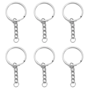 6-pack of silver metal twist split key rings with connector chain and jump ring links