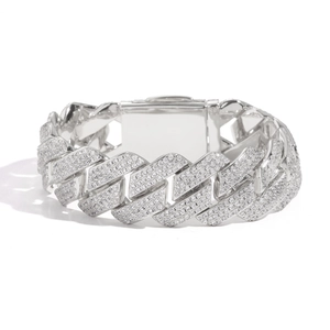 Hip hop 10mm silver rhombic Cuban chain bracelet with full zircon micro-pave setting