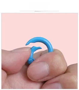 Close-up of a blue alloy spring ring buckle for DIY keychain and jewelry making
