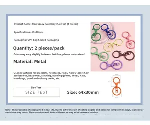 Detailed size specifications of colorful metal keychain with 64x30mm dimensions