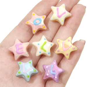 Perles étoiles en acrylique couleurs macaron avec lettres pour bijoux DIY à la main