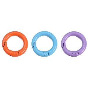 Colorful round alloy spring O-rings in orange, light blue, and lavender for DIY crafts