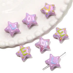 Perles étoiles violettes irisées avec lettres LOVE pour la création de bijoux DIY
