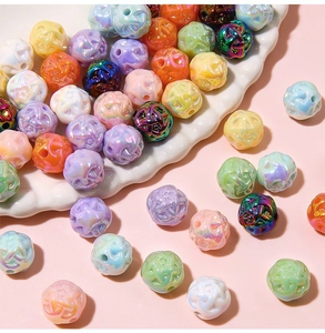 Detailed close-up of acrylic colorful woven texture beads for DIY jewelry making